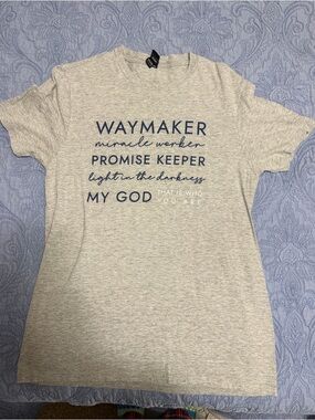 WAYMAKER Gray Short Sleeve Tee with Blue Script